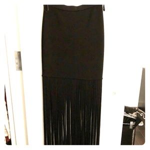 Torn by Ronny Kobo Black Fringe Maxi Skirt
